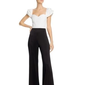 NWT Alice + Olivia Black and White Puff Sleeve Satin Jumpsuit
